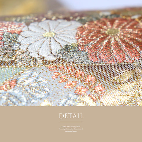 袋帯 リサイクル 帯丈436cm 六通 道長扇面小袖文 ゴールド Mサイズ 正絹 Sランク フォーマル セミフォーマル