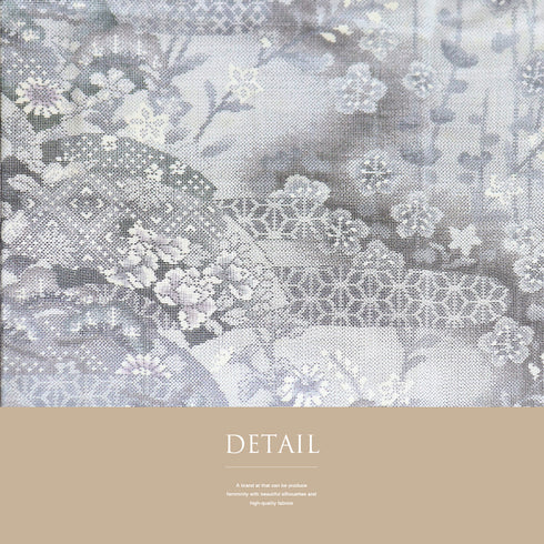 紬 リサイクル 身丈161.3cm 裄65.6cm 袷 地紙に松や花柄 麻の葉柄 グレー Lサイズ カジュアル しつけ糸 正絹 広衿 Sランク