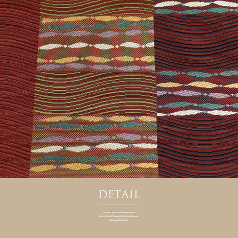 名古屋帯 リサイクル 帯丈364cm 六通 幾何学模様 レッド Mサイズ 正絹 Sランク お洒落 カジュアル