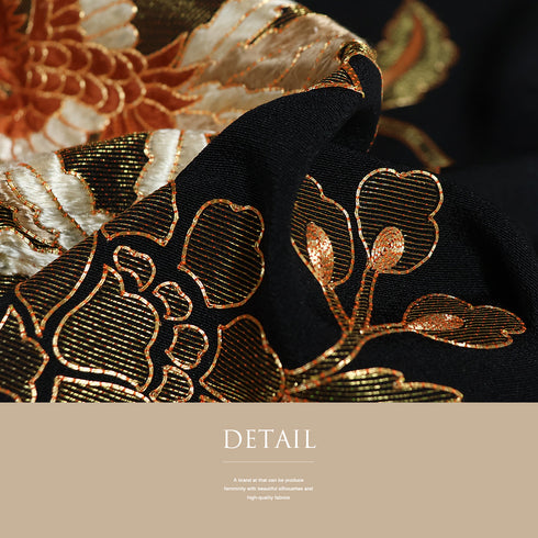 黒留袖 リサイクル 身丈166.7cm 裄66.4cm 袷 鳳凰に花唐草柄 金駒刺繍 比翼付き ブラック LLサイズ フォーマル セミフォーマル 正絹 広衿 Sランク