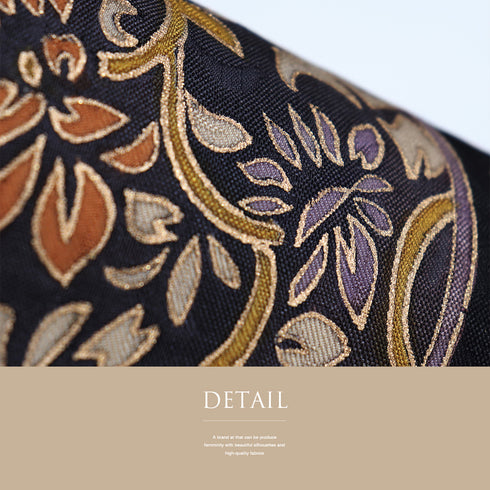 リサイクル 帯丈472cm ポイント柄 丸にデザイン花柄 ブラック LLサイズ 正絹 新品・未使用品 お洒落