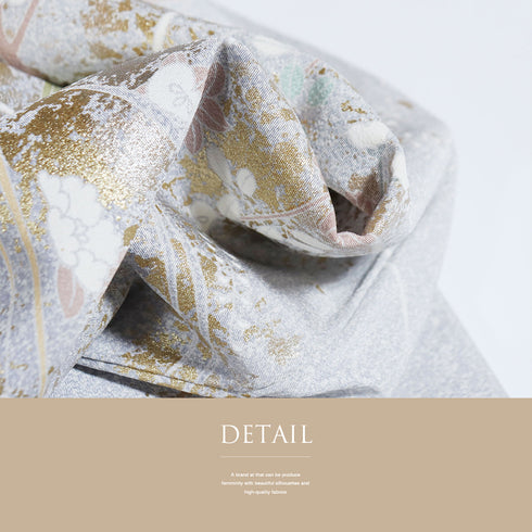 訪問着 リサイクル 身丈163.5cm 裄68.2cm 袷 菊柄 グレー Lサイズ セミフォーマル お洒落 正絹 広衿 Sランク