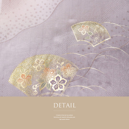 帯締め・帯揚げセット リサイクル セミフォーマル 平組紐 綸子 パープル 正絹 新品・未使用品 扇 花柄