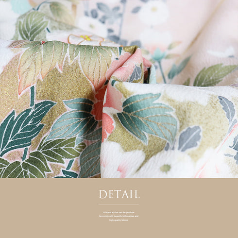 訪問着 リサイクル 身丈157.2cm 裄65.6cm 袷 牡丹に菊柄 金駒刺繍 箔 ピンク Mサイズ セミフォーマル お洒落 正絹 広衿 Sランク