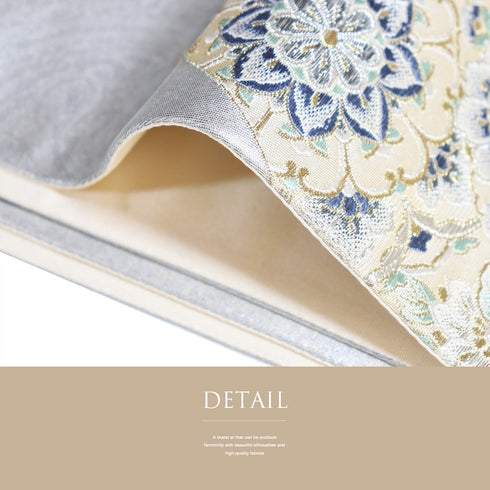 袋帯 リサイクル 帯丈424cm 六通 色紙に花文 有職文様 シルバー Sサイズ 正絹 新品・未使用品 フォーマル セミフォーマル