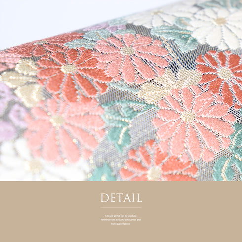袋帯 リサイクル 帯丈428cm 六通 花柄 刺繍 箔 ベージュ Sサイズ 正絹 Sランク フォーマル セミフォーマル