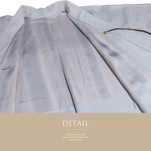 道中着 リサイクル 身丈105.5cm 裄69.2cm 袷 地紋 ロング丈 パールトーン加工 グレー LLサイズ お洒落 正絹 Aランク