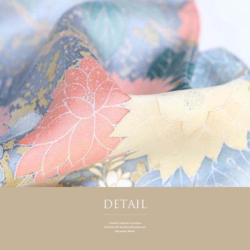 訪問着 リサイクル 身丈162cm 裄66.4cm 袷 花各種柄 ブルー Lサイズ セミフォーマル お洒落 正絹 広衿 Aランク