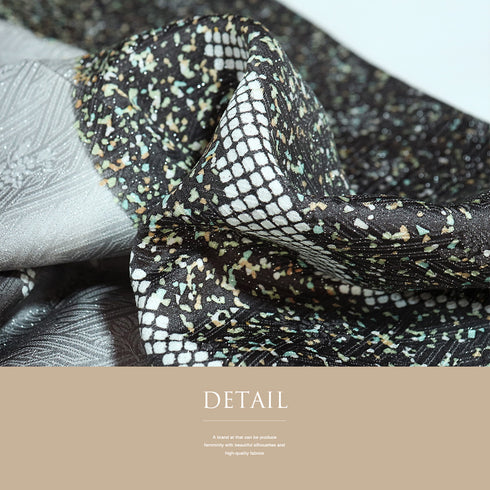 訪問着 リサイクル 身丈156.3cm 裄64.4cm 袷 雪輪染わけや竹柄 グレー Mサイズ お洒落 落款 正絹 広衿 Sランク