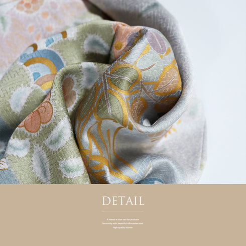 訪問着 リサイクル 身丈157.5cm 裄64.8cm 袷 道長取り 花柄 箔加工 ブルー Mサイズ セミフォーマル 正絹 広衿 Sランク