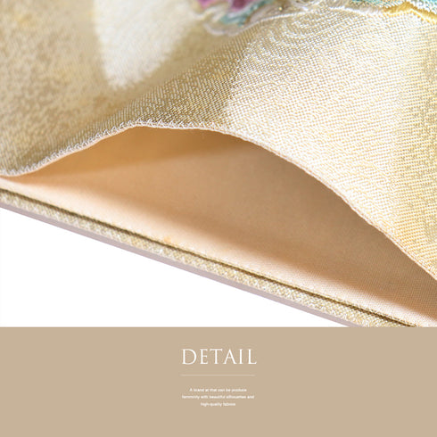 袋帯 リサイクル 帯丈444cm 六通 花丸柄 雪輪柄 ゴールド Mサイズ 正絹 Aランク フォーマル