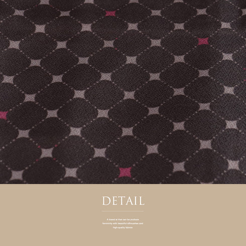 小紋 リサイクル 身丈167.8cm 裄67.5cm 袷 デザイン菱形模様 ブラウン LLサイズ お洒落 カジュアル ポリエステル 洗える着物 広衿 Sランク