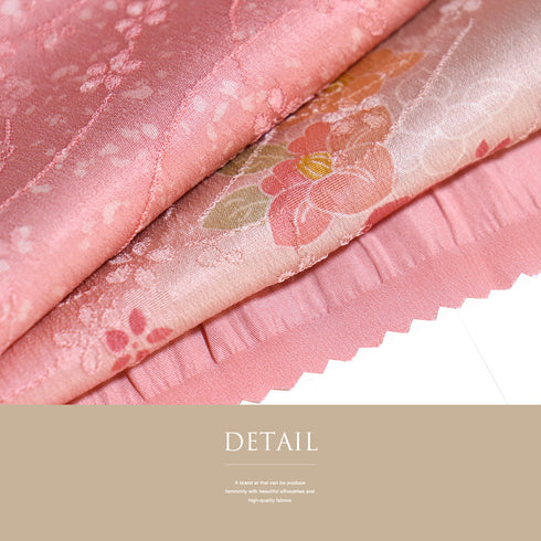 帯揚げ リサイクル 綸子 正絹 ピンク お洒落 椿柄 新品・未使用品 AG-1115