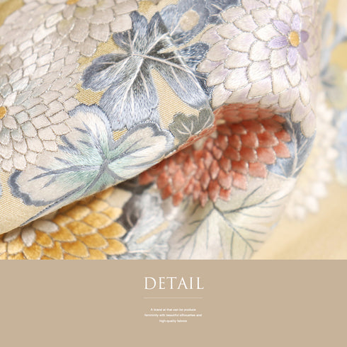 付下げ リサイクル 身丈158.6cm 裄61.6cm 袷 花柄 相良刺繍 パールトーン加工 ブラウン Mサイズ セミフォーマル お洒落 正絹 広衿 Sランク