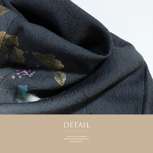 付下げ リサイクル 身丈167.7cm 裄66.4cm 袷 蔦柄 箔加工 ミシン仕立て 胴裏化繊 地紋 ネイビー LLサイズ お洒落 正絹 広衿 Sランク