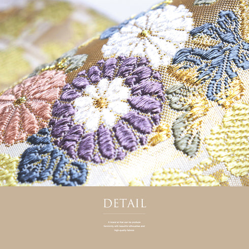 袋帯 リサイクル 帯丈436cm 六通 刺繍 花丸 ゴールド Mサイズ 正絹 新品・未使用品 フォーマル