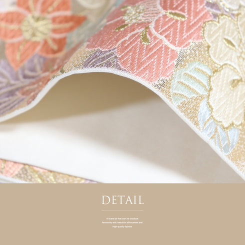 袋帯 リサイクル 帯丈430cm 六通 橘や菊や流水柄 刺繍 ベージュ Sサイズ 正絹 Sランク フォーマル セミフォーマル