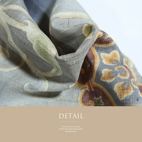 訪問着 リサイクル 夏着物 身丈162cm 裄66cm 夏物 花・葡萄柄 紬 グレー Lサイズ フォーマル 一つ紋 正絹 広衿 Bランク