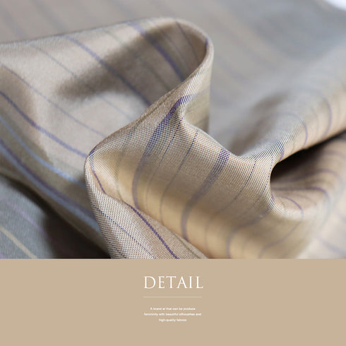 大島紬 リサイクル 身丈160cm 裄65.4cm 袷 縞格子柄 ベージュ Mサイズ お洒落 カジュアル 証紙 正絹 バチ衿 Sランク