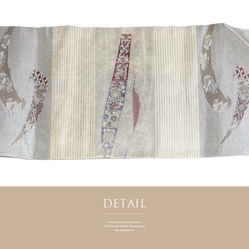 名古屋帯 リサイクル 帯丈354.5cm 六通 絹粋乃匠 吉祥文様 シルバー Sサイズ 正絹 Sランク お洒落