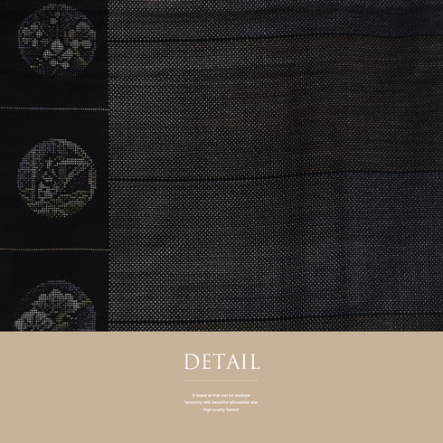 紬 リサイクル 身丈170.8cm 裄70.6cm 袷 丸に松竹梅柄 ブラック LLサイズ お洒落 カジュアル 正絹 広衿 Sランク