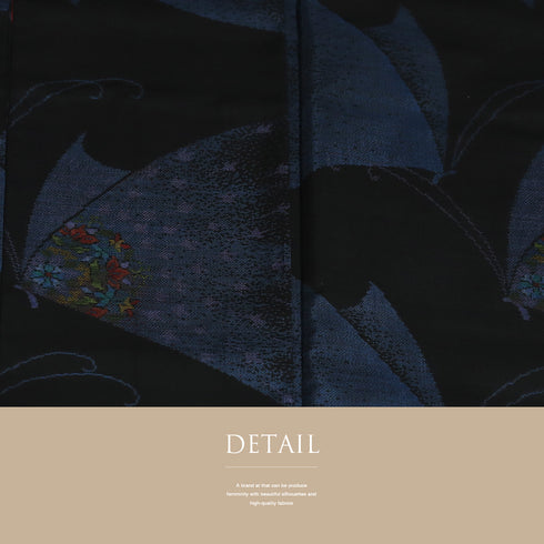 紬 リサイクル 身丈162.8cm 裄65.6cm 袷 蝶々柄 ブラック Lサイズ カジュアル お洒落 正絹 広衿 Sランク