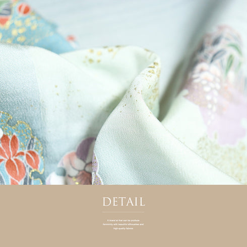 付下げ リサイクル 身丈160.5cm 裄67.2cm 単衣 ぼかし柄 雪輪柄 花柄 刺繍 箔加工 グリーン Lサイズ セミフォーマル 正絹 広衿 Sランク