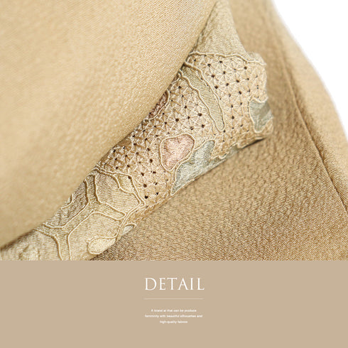 訪問着 リサイクル 身丈155.3cm 裄66.8cm 袷 霞に鳳凰や組紐柄 汕頭刺繍 ブラウン Sサイズ セミフォーマル 一つ紋 正絹 広衿 Aランク