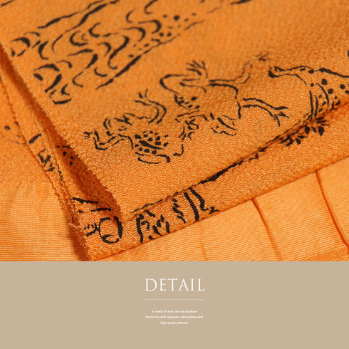 帯揚げ リサイクル お洒落 ちりめん 正絹 オレンジ 鳥獣戯画 Sランク AG-1203