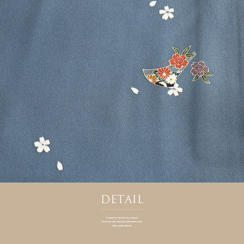 小紋 リサイクル 身丈166.5cm 裄67.2cm 袷 小花柄 簪柄 ブルー LLサイズ お洒落 正絹 広衿 Sランク