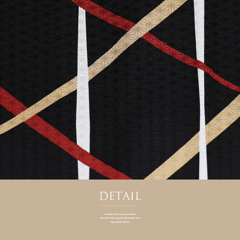 小紋 リサイクル 身丈168cm 裄66.4cm 袷 麻の葉の地紋にデザイン籠目柄 ブラック LLサイズ お洒落 カジュアル 正絹 広衿 未使用品