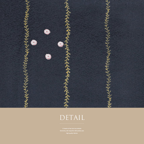 小紋 リサイクル 身丈171cm 裄71.2cm 袷 蔓や丸に花柄 ネイビー LLサイズ お洒落 カジュアル 正絹 広衿 Sランク