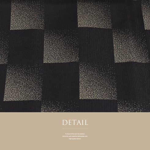 小紋 リサイクル 身丈162.8cm 裄66.4cm 袷 市松や石畳柄 たたきやぼかし柄 地紋 ブラック Lサイズ カジュアル お洒落 正絹 広衿 Aランク