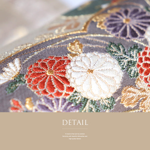 袋帯 リサイクル 帯丈432cm 六通 杜若や菊や梅柄 地紋 箔 ゴールド Sサイズ 正絹 Sランク フォーマル セミフォーマル