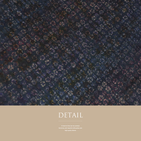 小紋 リサイクル 身丈159.5cm 裄66cm 袷 小花柄 漢方染 菅原結 地紋 ネイビー Mサイズ お洒落 正絹 広衿 Sランク