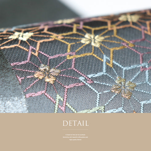 袋帯 リサイクル 帯丈430cm 六通 麻の葉繋ぎ模様 グレー Sサイズ 正絹 新品・未使用品 お洒落