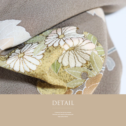 訪問着 リサイクル 身丈160.5cm 裄64.4cm 袷 雪輪 葡萄柄 箔加工 ブラウン Lサイズ セミフォーマル お洒落 正絹 広衿 Sランク