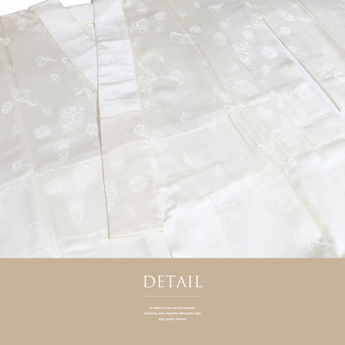 長襦袢 長襦袢 身丈120.5cm 裄65.8cm 袷 玩具や民芸品の地紋柄 アイボリー Mサイズ 正絹 袖無双 Aランク