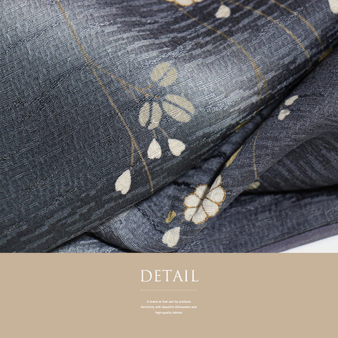 付下げ リサイクル 身丈153.2cm 裄62.8cm 袷 雪輪に宝尽くし柄 枝垂れ桜柄 金駒刺繍 ネイビー Sサイズ セミフォーマル お洒落 正絹 広衿 Aランク