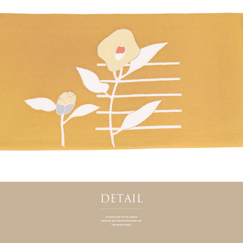 名古屋帯 リサイクル 帯丈396.5cm ポイント柄 塩瀬 椿柄 オレンジ Lサイズ 正絹 Sランク お洒落 カジュアル