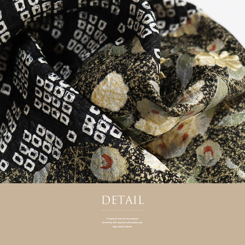 訪問着 リサイクル 身丈159cm 裄64.8cm 袷 流水に花柄 総絞り 金彩 刺繍 ブラック Mサイズ お洒落 正絹 広衿 Sランク