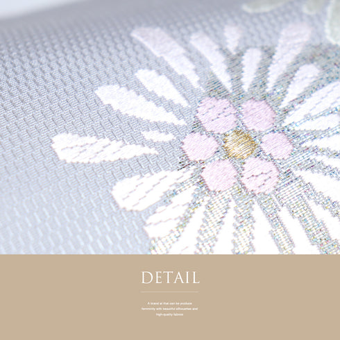 名古屋帯 リサイクル 帯丈362.5cm ポイント柄 花柄 グレー Mサイズ 正絹 Sランク お洒落