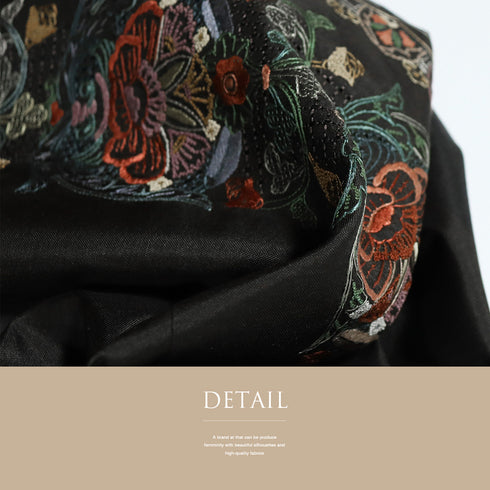 付下げ リサイクル 身丈162cm 裄64.6cm 袷 付下げ訪問着 紬 汕頭刺繍 相良刺繍 オリエンタル柄 ブラック Lサイズ お洒落 正絹 広衿 Sランク