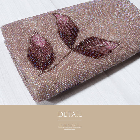 ビーズバック クラッチバッグ 葉柄 ピンクパープル お洒落 横幅22cm 高さ13cm マチ3.5cm Aランク 和装小物 ZO-88