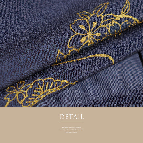 帯揚げ リサイクル お洒落 ちりめん 正絹 ネイビー 桜や蝶柄 未使用品