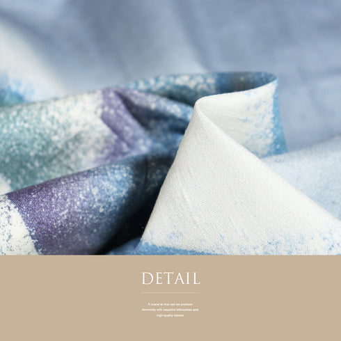 付下げ リサイクル 身丈156cm 裄65cm 袷 紬 流水柄 ゆったりサイズ ブルー Mサイズ お洒落 落款 しつけ糸 正絹 広衿 Sランク