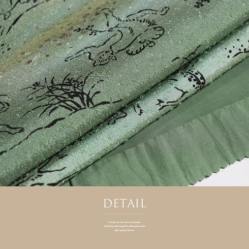 帯揚げ リサイクル お洒落 ちりめん 正絹 グリーン 鳥獣戯画 新品・未使用品 AG-1220