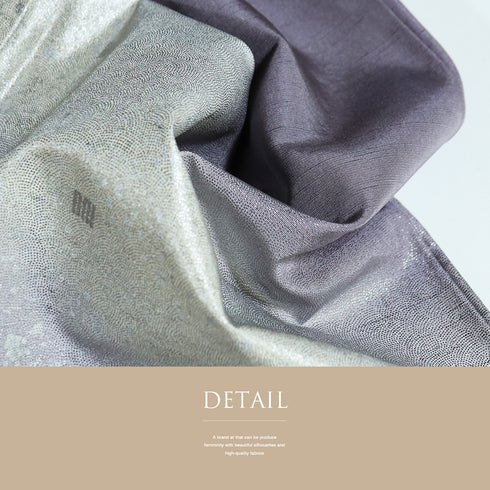 訪問着 リサイクル 身丈159cm 裄66.4cm 袷 紬 ゆったりサイズ 源氏香柄 青海派模様 松尾光琳作 パープル Mサイズ お洒落 落款 しつけ糸 正絹 広衿 Sランク