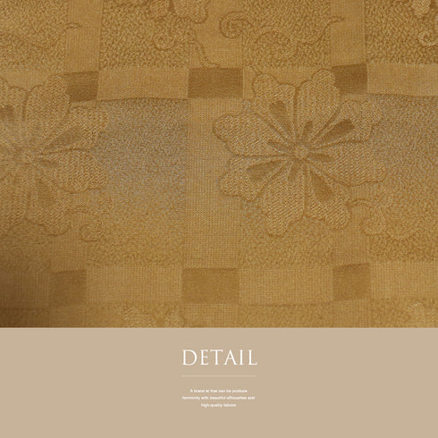 色無地 リサイクル 身丈153cm 裄62.4cm 袷 アンティーク デザイン格子・花模様 ブラウン Sサイズ お洒落 正絹 広衿 地紋あり Bランク