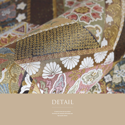 袋帯 リサイクル 帯丈444cm 六通 華文に鳥柄 ゴールド Mサイズ 正絹 新品・未使用品 フォーマル